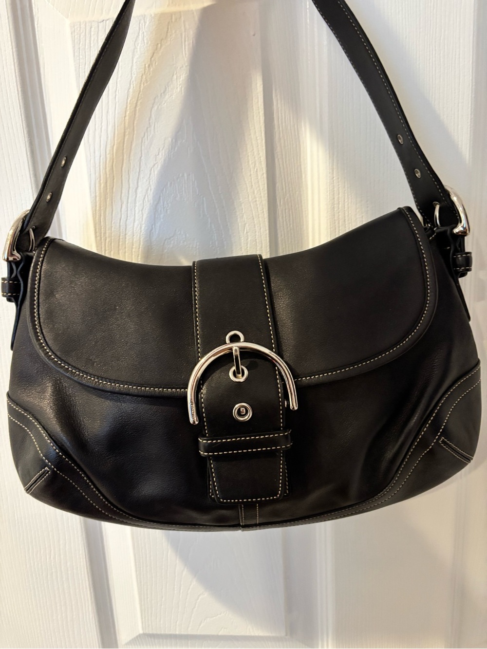 Vintage Coach SoHoStructured Black Shoulder Bag with Silver Buckle Accent